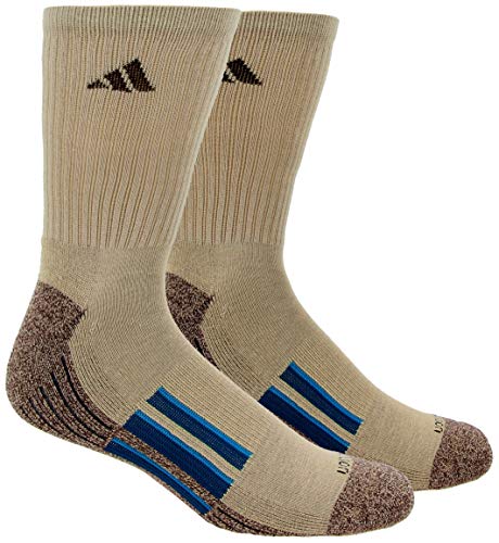 adidas Men's Climalite X II Crew Socks (2-Pack), Khaki/Chocolate Marl/Blue Night/Mystery Petrol Green, Large