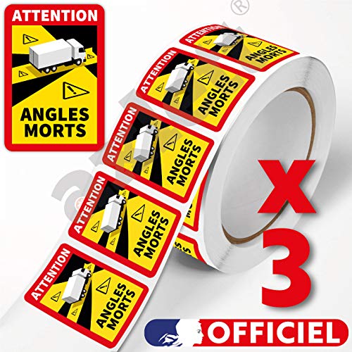 axlett® 3x pegatina "Angles Morts" | modelo oficial de la señal de puntos ciegos obligatoria Francia 2021, para camiones semir remolques, autocaravana TODOS los vehículos > 3,5 toneladas | 25x17cm |