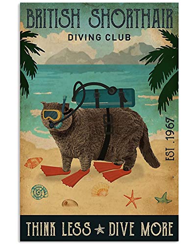 Azsteel - Póster del club de buceo británico de pelo corto | cartel sin marco para decoración de oficina, el mejor regalo para familia y tus amigos de 35 x 40 cm