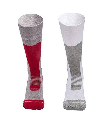 Barrageon 2 Pares Calcetines de Esquí Calientes para Snowboard, Ciclismo, Trekking, Calcetine Invierno Deportes Control de Humedad Anti-Odor Anti-Bacteriano Hombre Mujer Gris/Blanco-L