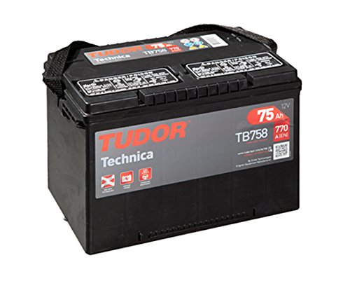 Batería para coche Tudor Exide Technica 75Ah, 12V. Dimensiones: 260 x 180 x 186. Borne izquierda.