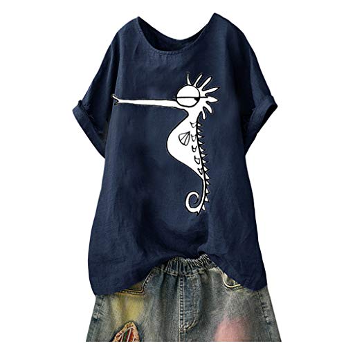 Berimaterry Camiseta de Mujer Manga Corta Corazón Impresión Blusa Camisa Cuello Redondo Basica Camiseta Suelto Verano Tops Casual Fiesta T-Shirt Original Caballo de mar Tops de Mujer