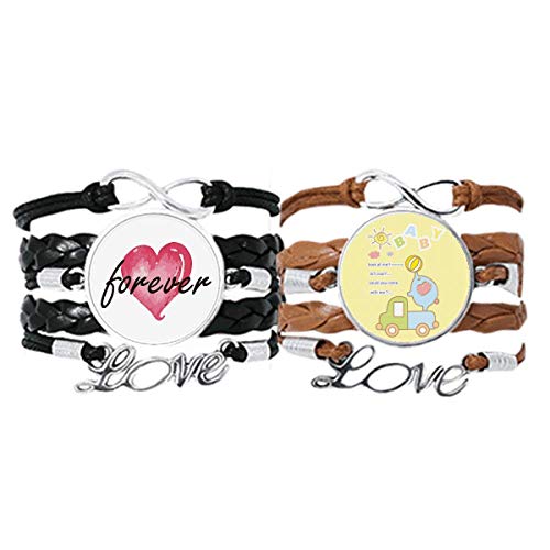 Bestchong Dibujos animados Baby Ball Elefante Camión Animal Pulsera Correa de mano Cuerda de cuero Forever Love Wristband Set doble