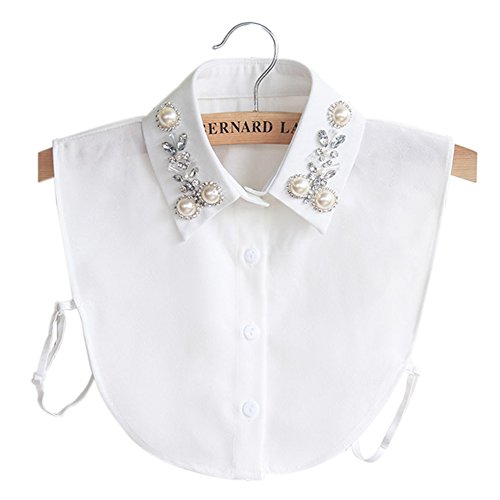 BeToper Blusa para mujer con cuello desmontable, de algodón, color blanco
