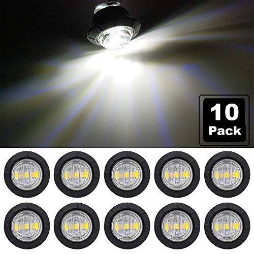 Bkinsety 10piezas Luz indicadora de marcador redonda de 3/4"LED frontal y lateral trasera Luz de marcador de bala resistente al agua 12V para camión de automóvil(Blanco)