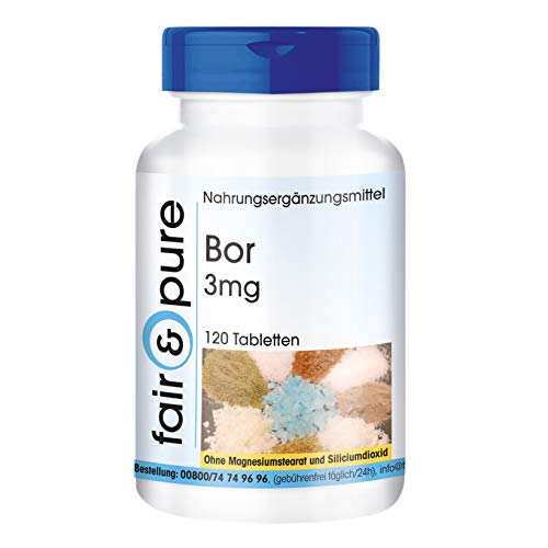 Boron 3mg - Suplemento de Boro - de Tetraborato de sodio - Oligoelemento esencial vegano -Alta pureza - 120 Comprimidos