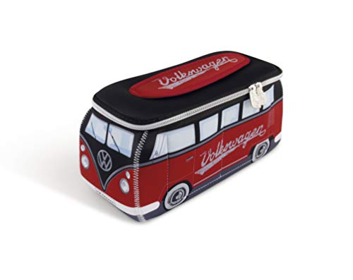 BRISA VW Collection - Volkswagen Furgoneta Hippie Bus T1 Van Bolsa Universal de Neopreno, Neceser, Bolso de Maquillaje-Cosméticos-Aseo, Estuche de lápices, Caja de Almuerzo, Equipaje (Rojo/Negro)