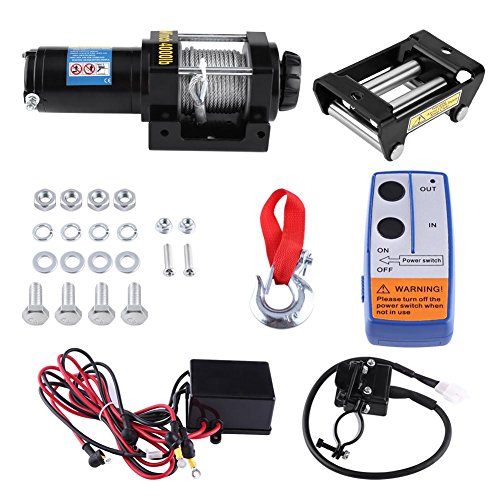 Cabrestante de Recuperación Eléctrico 4000lbs (1818 kg) 12V con Control Inalámbrico Remoto 4x4WD para ATV Barco Coche Camión Remolque