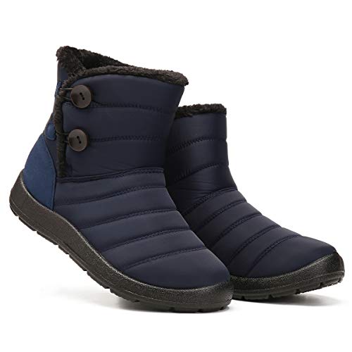 Camfosy Botas de Invierno para Mujer, Botas de Nieve Botas Impermeables con Botones Lluvia después de Esquiar Zapatos de Piel Plana Cálido para Caminar Caminar Chicas