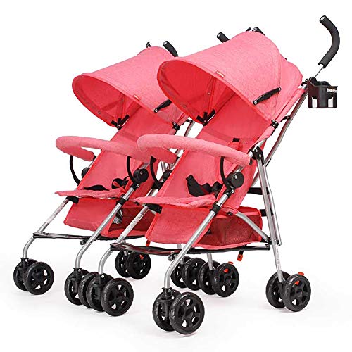 Carretilla gemela, cochecito de bebé, carro plegable ligero del bebé Carretilla amortiguadora infantil portátil infantil Buggy rosado -by Virtpers