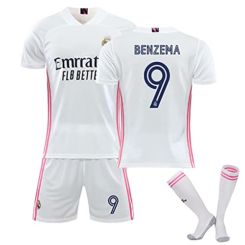 CBVB Uniforme De Fútbol, ​​# 9 Benzema En Blanco Traje De Entrenamiento De Fútbol Madrid, 20/21 Hombres Jersey, Adultos Y Niños Tops Camiseta T-Shirts Calcetines White#9-24