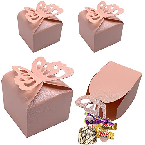 CCUCKY 25 Piezas Caja de Dulces de Mariposa, Favores de Boda Cajas de Azúcar, Duchas Nupciales Fiestas Regalos Decoración de Mesa (Rosado)