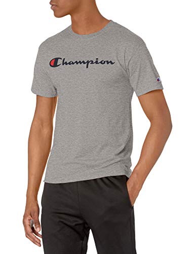 Champion Classic Jersey Graphic T-Shirt Camiseta, Oxford Grey Script, L para Hombre