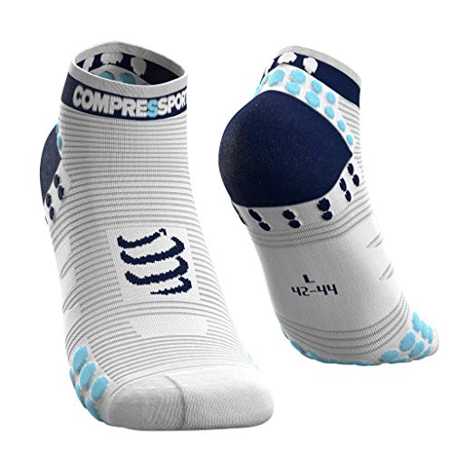 COMPRESSPORT Pro Racing Socks v3.0 Run Low Calcetines para Correr, Unisex-Adult, Blanco/Azul, T4