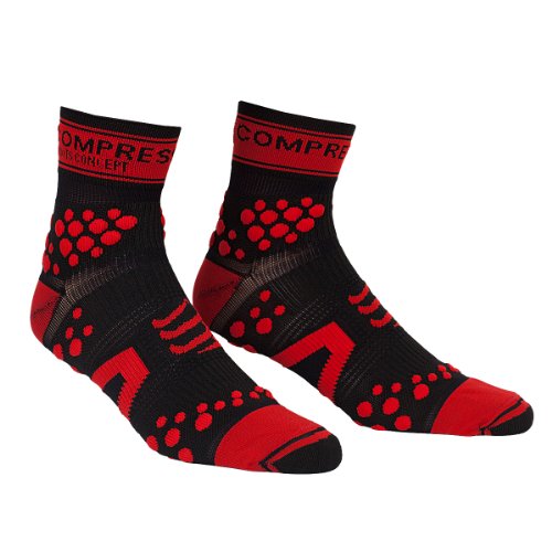 COMPRESSPORT Pro Racing V2 Trail Hi - Calcetines para Mujer, Color Negro/Rojo, Talla M