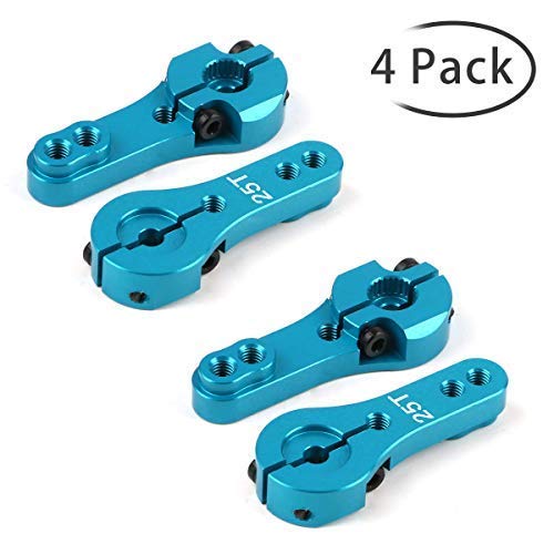 Crazepony-UK 4pcs 25T Metal RC Servo Arm Horn, 35 mm, 3 Holes Fits XP Digital Reedy Futaba Savox Newer-Style Hitec Servos (Blue)