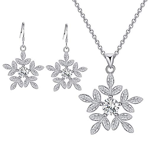 Cremación Memorial Las mujeres de la joyería del collar de plata plateada Forma Pendientes Conjunto del copo de nieve del estilo del diseño sofisticado modelo dulce con Zirconia 45cm Cadena Rolo Crema