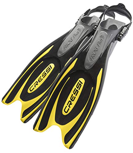 Cressi Frog Plus Fins Aletas de Buceo Unisex Adultos, Negro/Amarillo, M-L