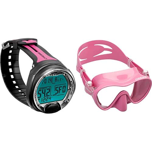 Cressi Leonardo Ordenador de Buceo, Adultos Unisex, Negro/Rosa + F1 Mask Máscara Monocristal Tecnología Frameless, Unisex, Rosa, L