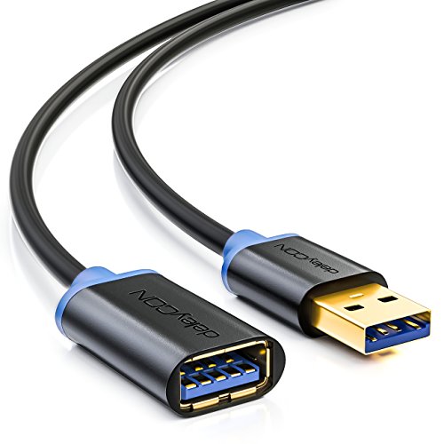 deleyCON 1,5m Cable Alargador USB 3.0 Super Speed Conector Macho USB Tipo A a Hembra USB Tipo A - hasta 5Gbit/s - Retrocompatible - Negro Azul