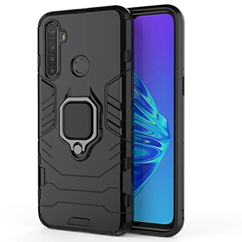 DESCHE para Funda Realme 5 / Realme 5i / Realme 6i / Realme C3 Carcasa para soporte de anillo + Cristal Templado, compatible con el soporte magnético para automóvil - Nero