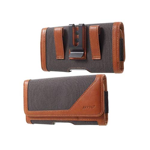 DFV mobile - Funda Cinturon con Clip Metalico Horizontal Diseño Textil y Piel para Oukitel C15 Pro+ (2019) - Marron