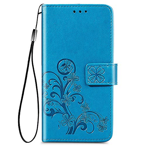 DOINK Funda de Trébol para el Oukitel C22, Prima Carcasa de PU Piel con Ranuras para Tarjetas - Azul