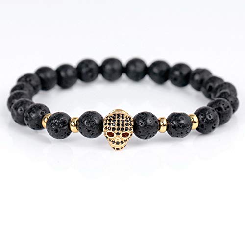 DOULAIMAIYA Moda Retro Strand Perlas De Lava Pulseras De Piedra para Los Hombres Clásico Mini Skull Charm Pulseras Joyería