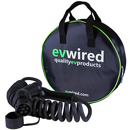 EV Wired EV - Cable de carga en espiral híbrido para vehículos eléctricos y enchufables, 5 metros, 32 A, tipo 2 a tipo 2