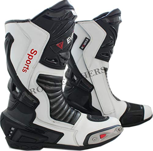 EVIRON Botas de cuero para motocicleta de carreras, color Blanco, talla 40 2/3 EU