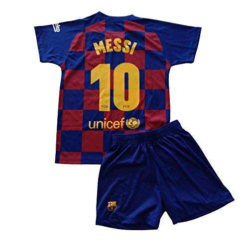 FCB Conjunto Camiseta y Pantalón Primera Equipación Infantil Messi del FC Barcelona Producto Oficial Licenciado Temporada 2019-2020 Color Azulgrana (Azulgrana, Talla 10)