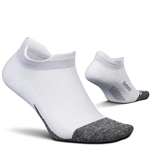 Feetures - Elite Light Cushion - No Show Tab - Calcetines deportivos para correr para hombres y mujeres - Blanco - Talla Grande