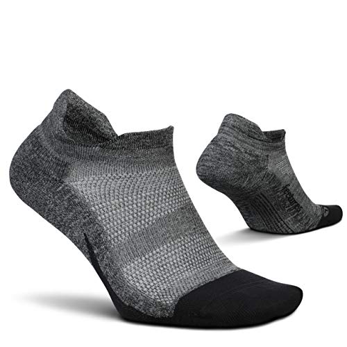 Feetures - Elite Light Cushion - No Show Tab - Calcetines deportivos para correr para hombres y mujeres - Gris - Talla Mediana