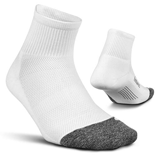 Feetures - Elite Light Cushion - Quarter - Calcetines deportivos para correr para hombres y mujeres - Blanco - Talla Mediana