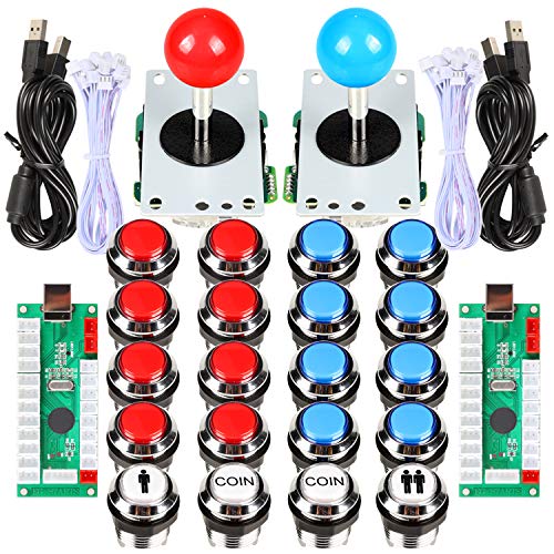 Fosiya 2 Jugadores Arcade Joystick LED Cromado Botones para PC Arcade Gamepads & Standard Controllers DIY Juegos MAME Kit