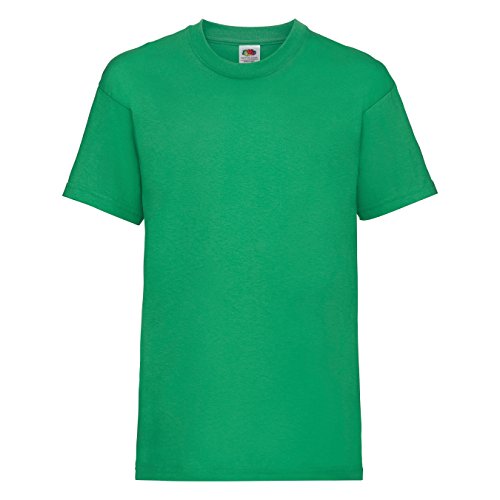 Fruit of the Loom - Camiseta básica de Manga Corta para niño/niña Unisex - 100% Algodon de Primera Calidad (Paquete de 2) (7-8 años) (Verde césped)