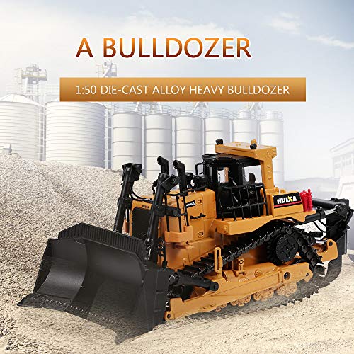 Goolsky HUINA 1700 1:50 Die-Cast Alloy Heavy Bulldozer Engineering Truck Modelo Estático Caterpillar Wheel Bulldozer Juguetes Educativos para Niños