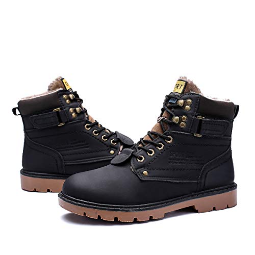 gracosy Hombre Botas de Nieve Invierno Trekking Zapatos 2020 Calientes Sneakers Antideslizante Botines Al Aire Libre Senderismo Cordones Negro,Talla pequeña