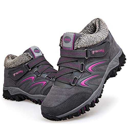 gracosy Mujer Botas de Nieve Senderismo Zapatos Antideslizantes Trekking Zapatos Invierno Piel de Forro Sneakers Transpirables