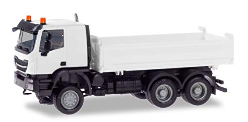 herpa Kipper, weiß LKW Zum Basteln und Sammeln MiniKit: Iveco Trakker Meiller volquete, camión Blanco para artesanía y coleccionismo, Color (013673)