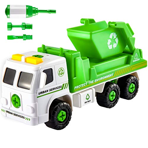 HERSITY Camión de Basura Montar y Desmontar Coches con Sonidos Vehiculos Juguete Regalos para Niños 3 4 5 Años