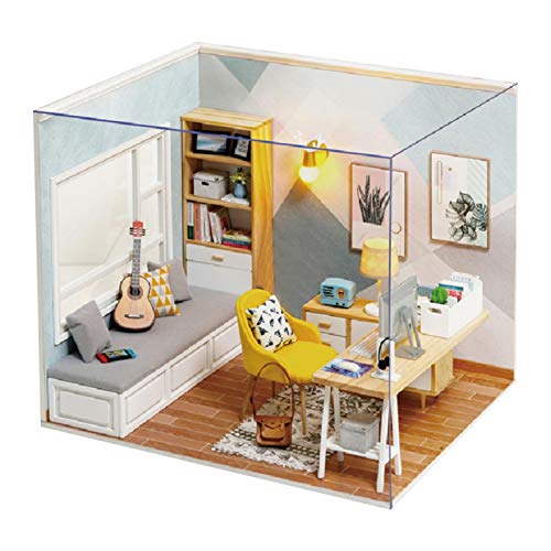 Hifuture123 Casa de muñecas DIY Dollhouse kit de montaje manual montado cabina de madera estudio modelo Sunshine Study modelo de madera para niños regalo de Navidad cumpleaños