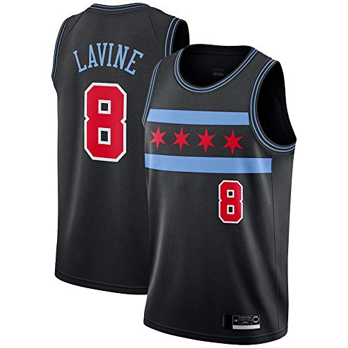 HS-XP Jersey De Baloncesto De Los Hombres - NBA Chicago Bulls # 8 Zach LaVine, Chaleco Transpirable Malla Sin Mangas Suelta Cuello Redondo Jersey,Negro,L(175~180cm)