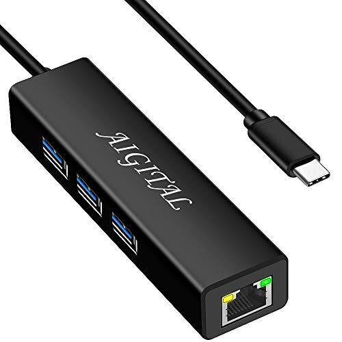 Hub USB C con 3 USB Puertos y Gigabit Ethernet 1000Mbps, 4 en 1 Tipo C Hub, Gigabit Ethernet RJ45 Compatible con MacBook, MacBook Pro, Chromebook Pixel, Laptop y más Dispositivos Tipo C