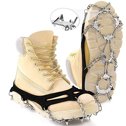 Hurdilen Crampones Tacos de tracción Hielo Grips de Nieve para Botas Zapatos 24 Espigas Cadena de Nieve de Acero Inoxidable para Mujeres Hombres Senderismo Escalada Trotar Pesca Montañismo (XL)