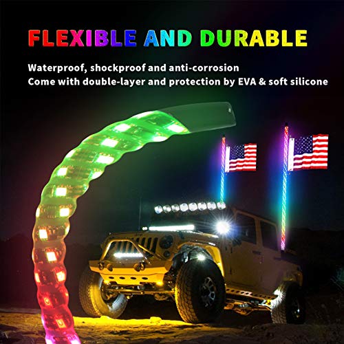 HUWENJUN123 Látigos LED, Látigos iluminados con Control Remoto RGB Luz de Baile/persecución Antena LED Látigos Espiral Látigos de luz LED para UTV ATV RZR Polaris SXS Buggy Dune