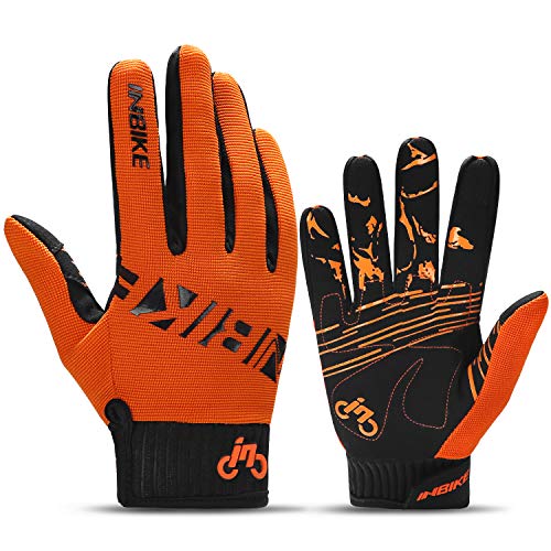 INBIKE Guantes MTB Dedos Largos para Hombre con La Funcionalidad De Pantalla Táctil, Guantes De Ciclismo Bicicleta Montaña Ciclista Bici Btt para Entretiempo(Naranja-M)