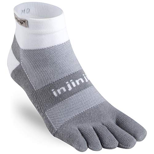 Injinji Perf 2.0 Run Midweight Mini Crew CoolMax XtraLife Toe Socks White/Gray-L