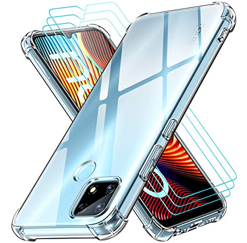 ivoler Funda para Realme 7i / Realme C12 / Realme C15 + 3 Unidades Cristal Vidrio Templado Protector de Pantalla, Ultra Fina Silicona Transparente TPU Carcasa Airbag Anti-Choque Anti-arañazos Caso