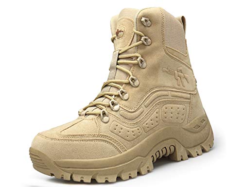 IYVW 516 Botas Tácticas para Hombres, Botas De Trabajo, Camping, Senderismo, Botas De Protección para Campo Traviesa, Impermeables Y Duraderas Amarillo Desierto 42 EU